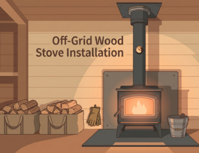 off grid wood stove installation cover