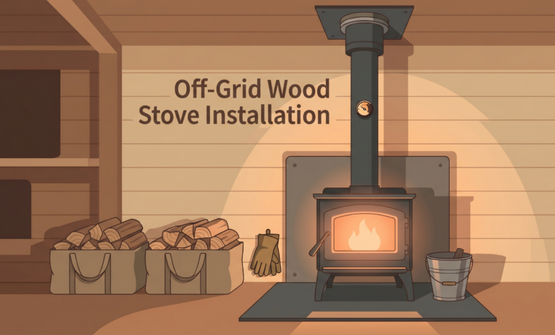 off grid wood stove installation cover